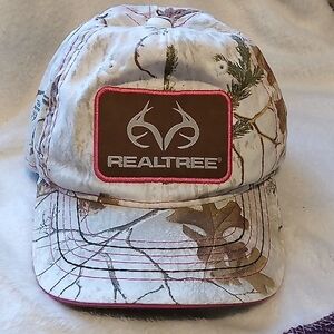 Realtree White and Brown Camouflage Hat with Pink Trim